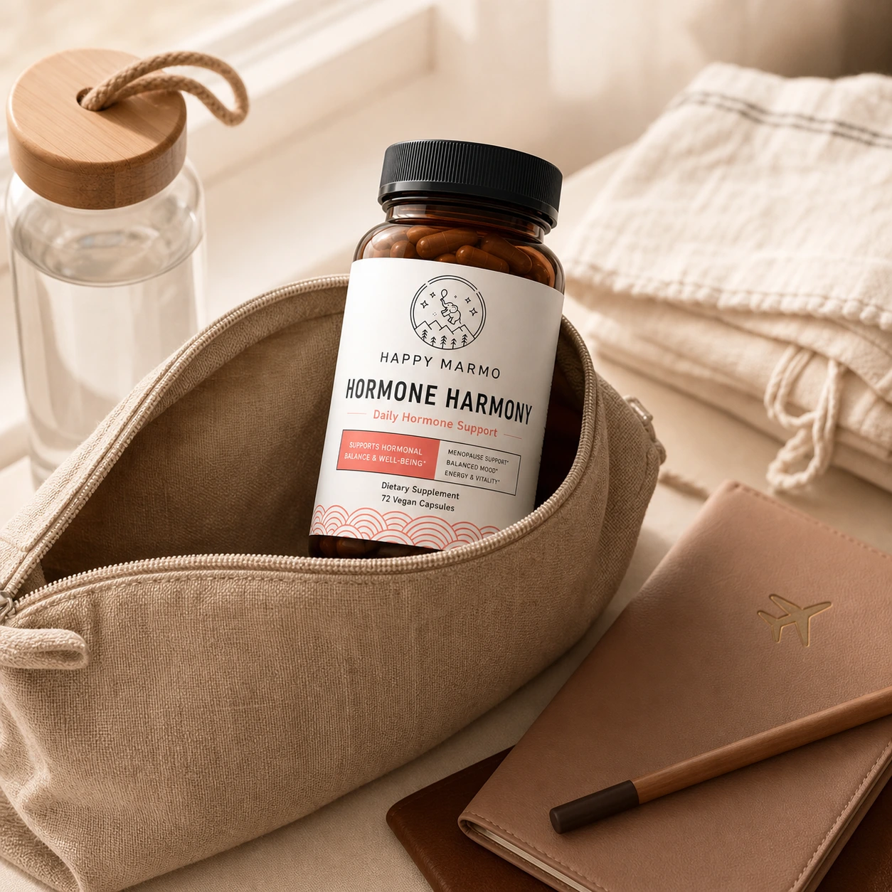 Happy Marmo original lifestyle visual for travel pouch